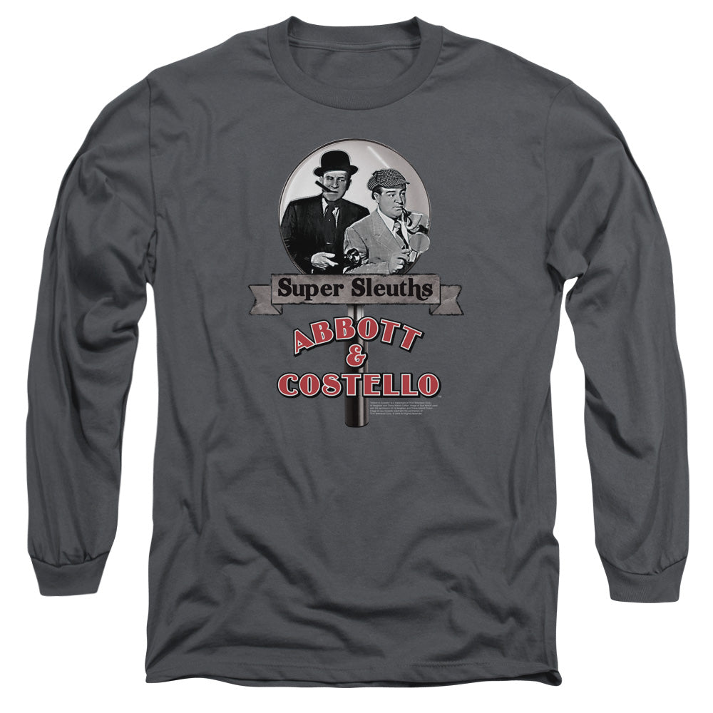 AN OFFCIALLY LICENSED ABBOTT & COSTELLO SUPER SLEUTHS MEN'S LONG SLEEVE T-SHIRT CHARCOAL