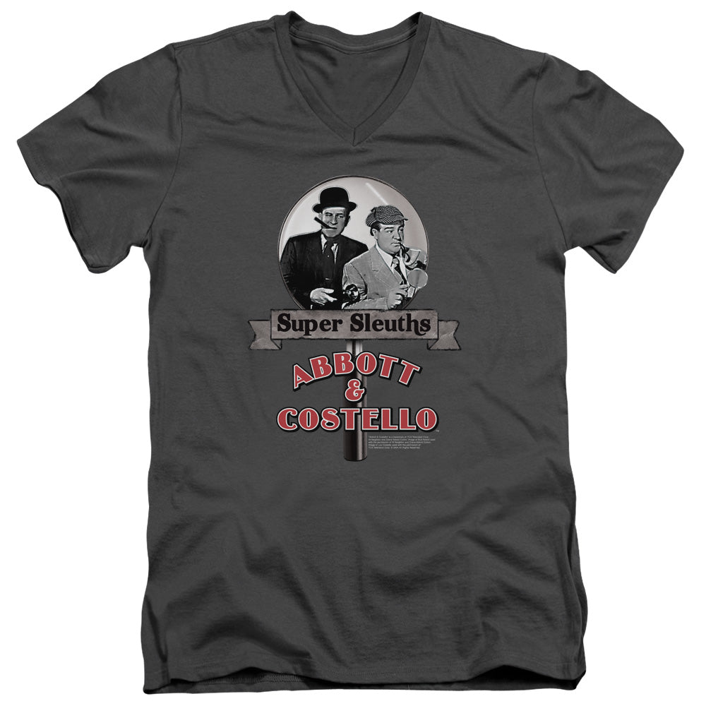 AN OFFCIALLY LICENSED ABBOTT & COSTELLO SUPER SLEUTHS MEN'S V-NECK T-SHIRT CHARCOAL