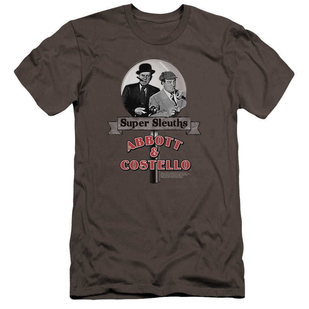 AN OFFCIALLY LICENSED ABBOTT & COSTELLO SUPER SLEUTHS MEN'S PREMIUM SLIM FIT T-SHIRT CHARCOAL