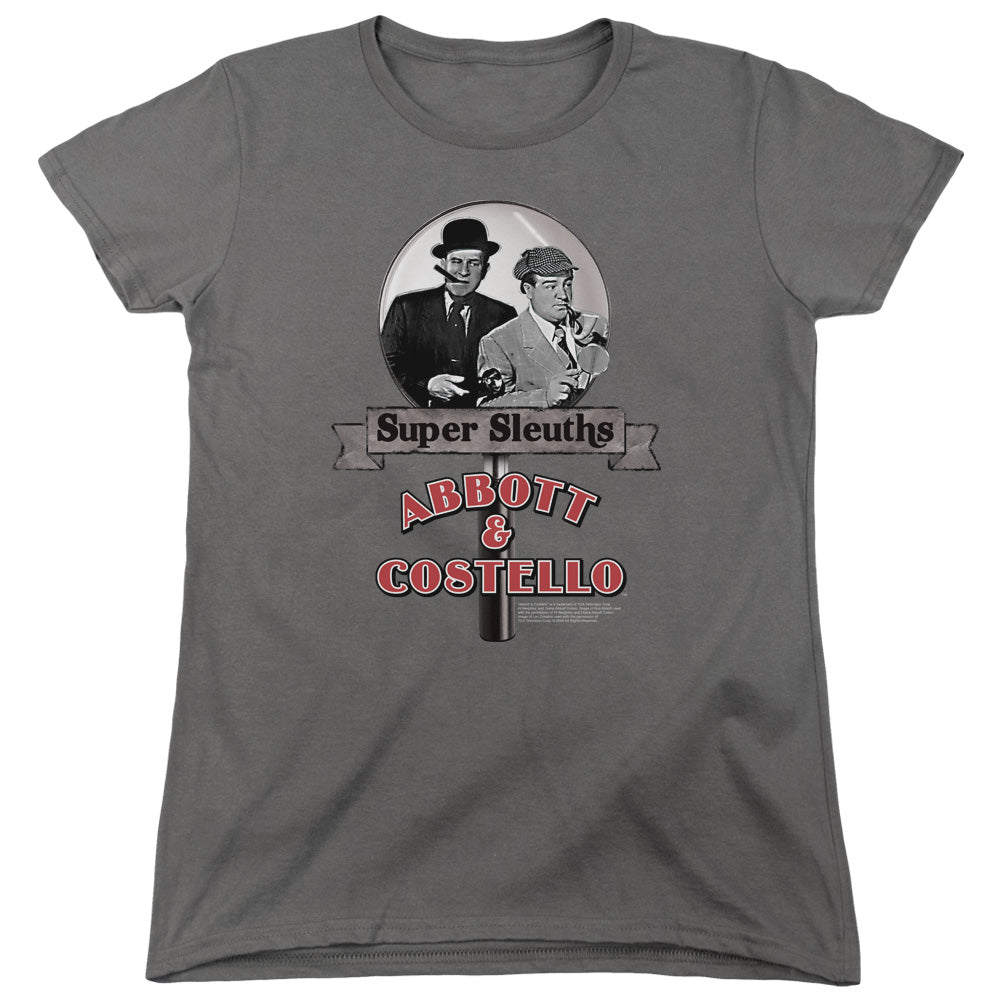 AN OFFCIALLY LICENSED ABBOTT & COSTELLO SUPER SLEUTHS WOMEN'S REGULAR FIT T-SHIRT CHARCOAL