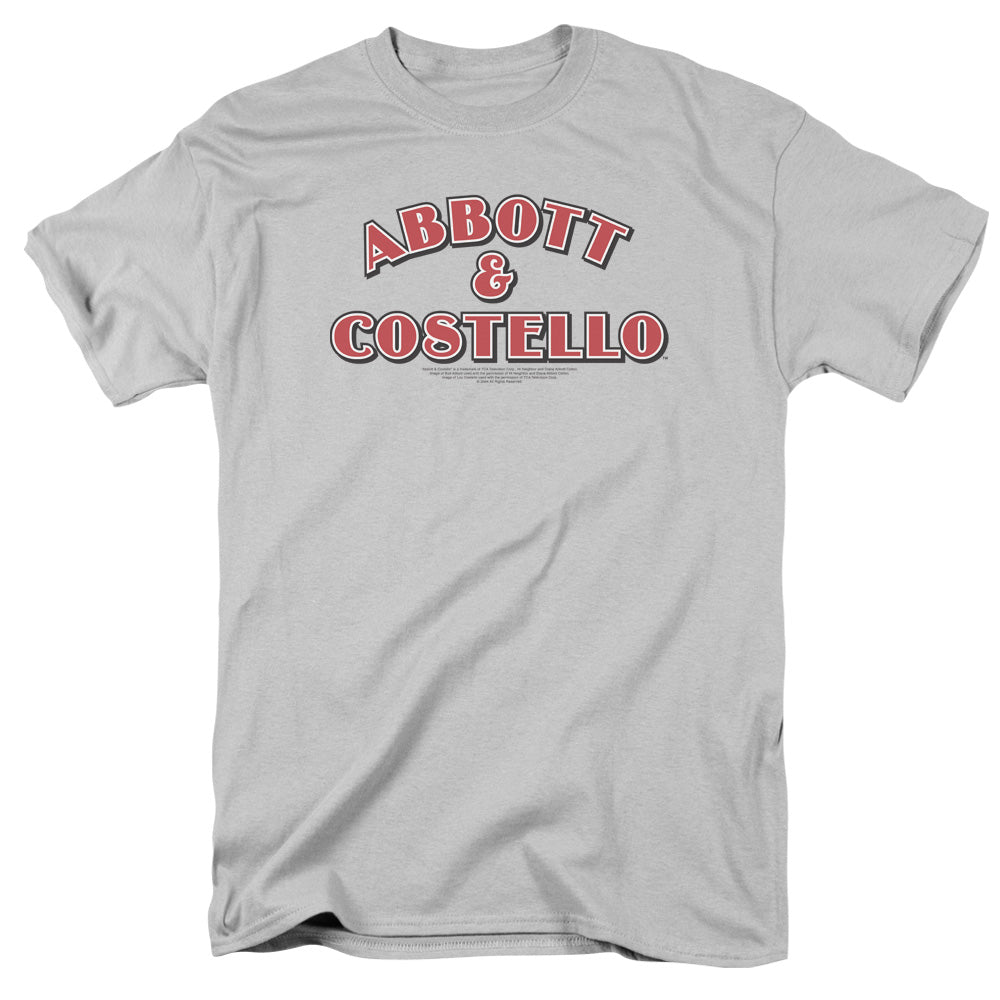 AN OFFCIALLY LICENSED ABBOTT & COSTELLO LOGO MEN'S REGULAR FIT T-SHIRT SILVER