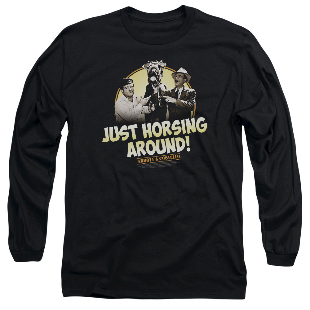 AN OFFCIALLY LICENSED ABBOTT & COSTELLO HORSING AROUND MEN'S LONG SLEEVE T-SHIRT BLACK
