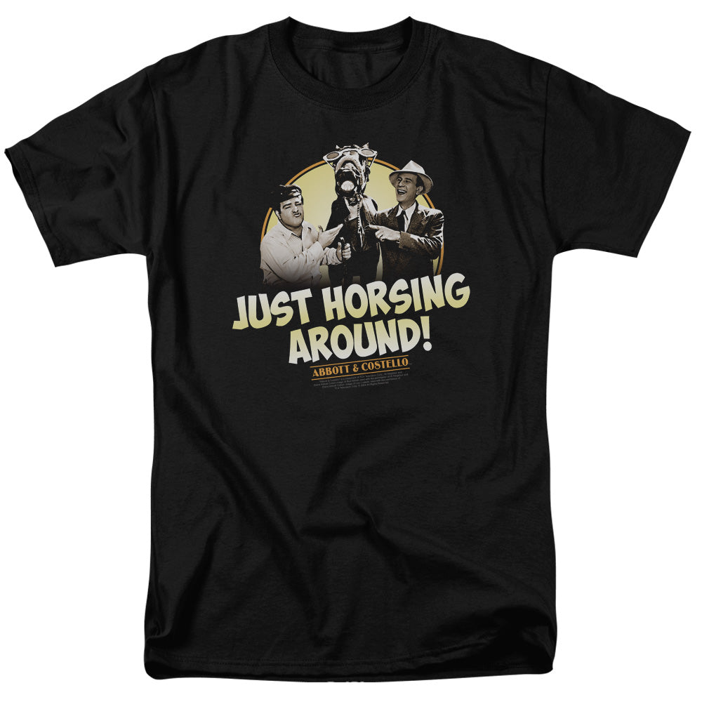 AN OFFCIALLY LICENSED ABBOTT & COSTELLO HORSING AROUND MEN'S REGULAR FIT T-SHIRT BLACK