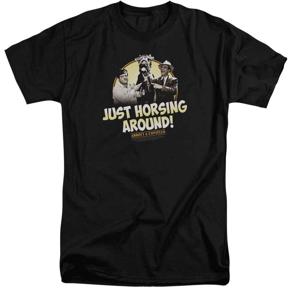 AN OFFCIALLY LICENSED ABBOTT & COSTELLO HORSING AROUND MEN'S TALL FIT T-SHIRT BLACK
