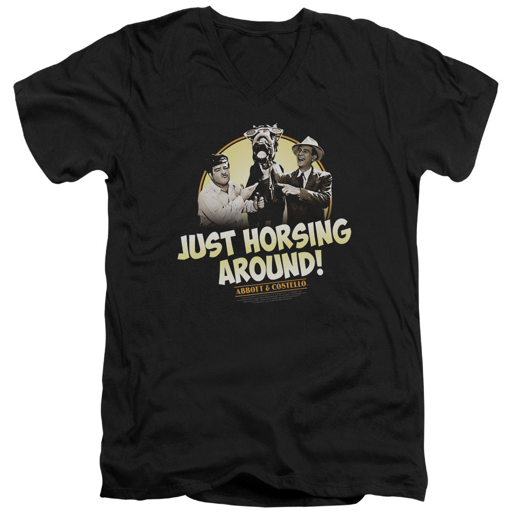 AN OFFCIALLY LICENSED ABBOTT & COSTELLO HORSING AROUND MEN'S V-NECK T-SHIRT BLACK