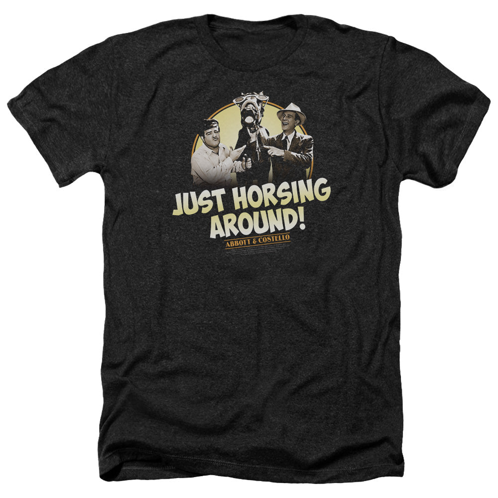 AN OFFCIALLY LICENSED ABBOTT & COSTELLO HORSING AROUND MEN'S HEATHER T-SHIRT CHARCOAL