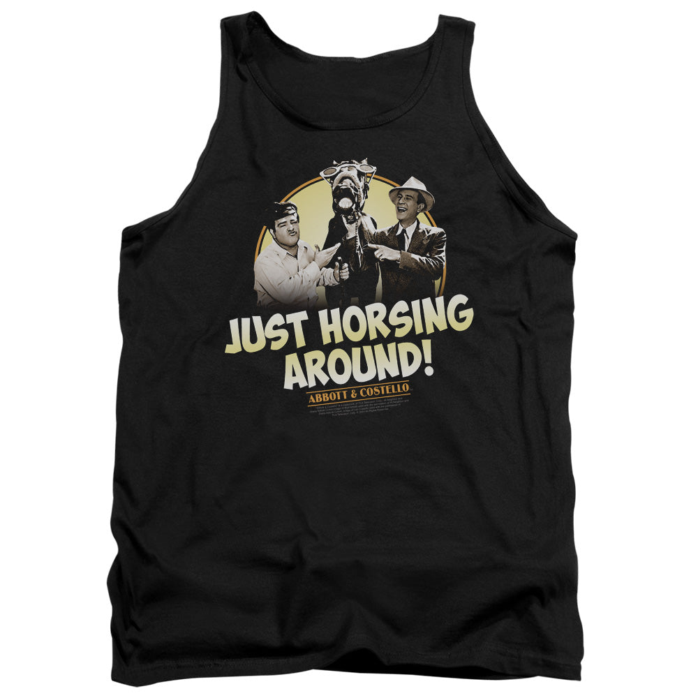 AN OFFCIALLY LICENSED ABBOTT & COSTELLO HORSING AROUND ADULT UNISEX TANK TOP BLACK