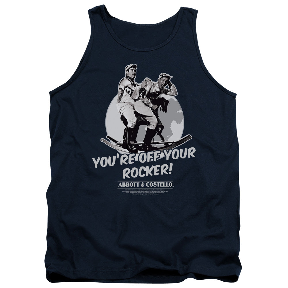 AN OFFCIALLY LICENSED ABBOTT & COSTELLO OFF YOUR ROCKER ADULT UNISEX TANK TOP NAVY