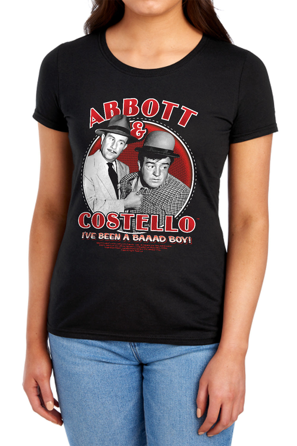 AN OFFCIALLY LICENSED ABBOTT & COSTELLO BAD BOY WOMEN'S REGULAR FIT T-SHIRT BLACK