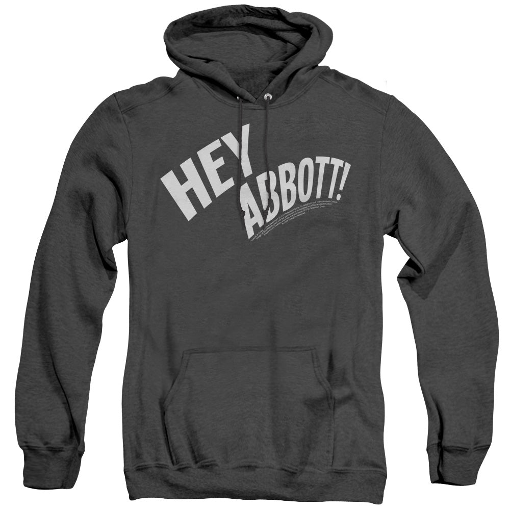 AN OFFCIALLY LICENSED ABBOTT & COSTELLO HEY ABBOTT ADULT UNISEX HEATHER PULLOVER HOODIE BLACK