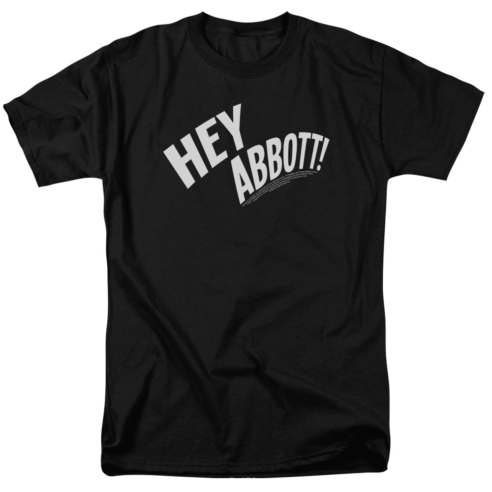 AN OFFCIALLY LICENSED ABBOTT & COSTELLO HEY ABBOTT MEN'S REGULAR FIT T-SHIRT BLACK