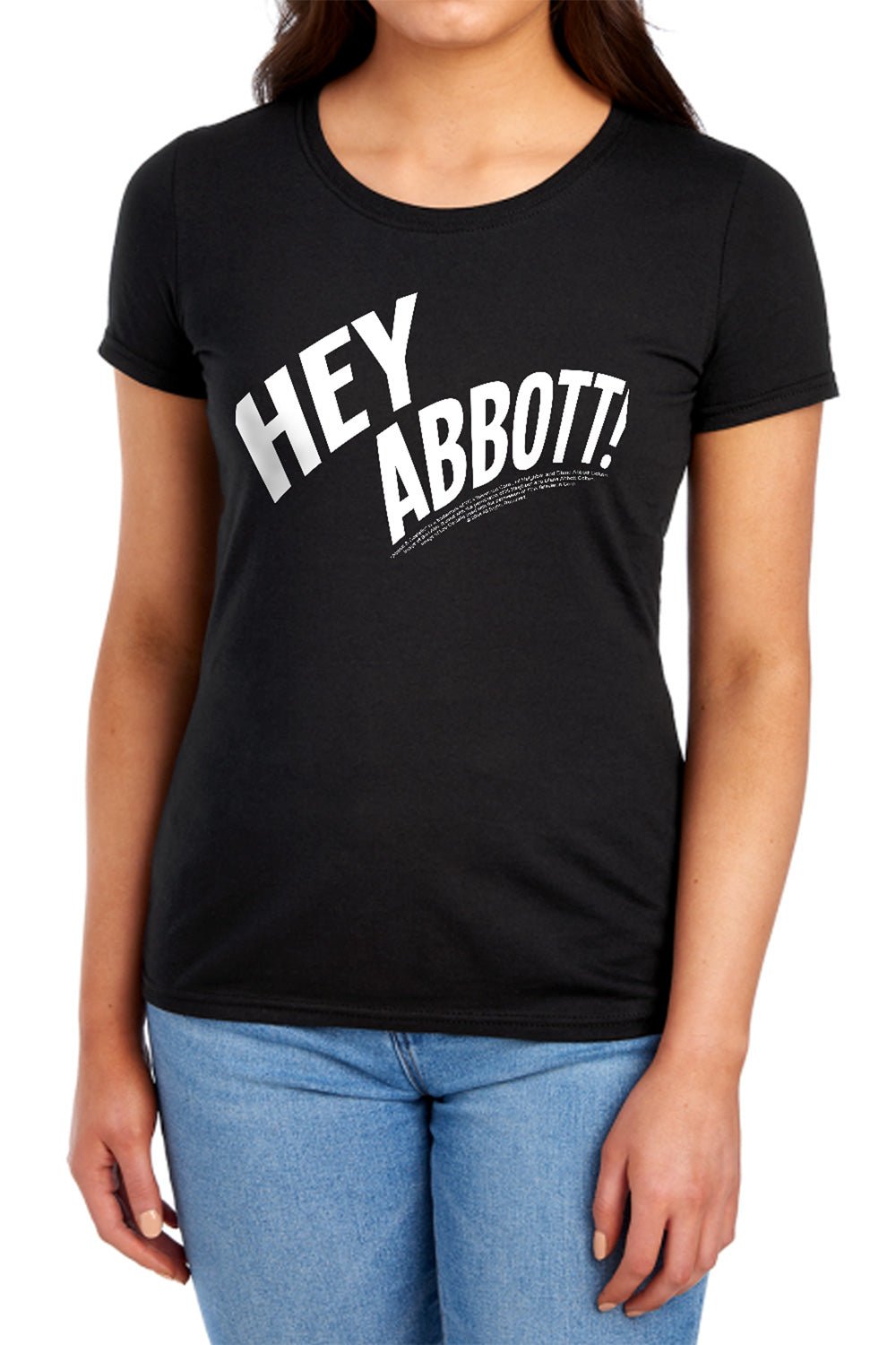 AN OFFCIALLY LICENSED ABBOTT & COSTELLO HEY ABBOTT WOMEN'S REGULAR FIT T-SHIRT BLACK