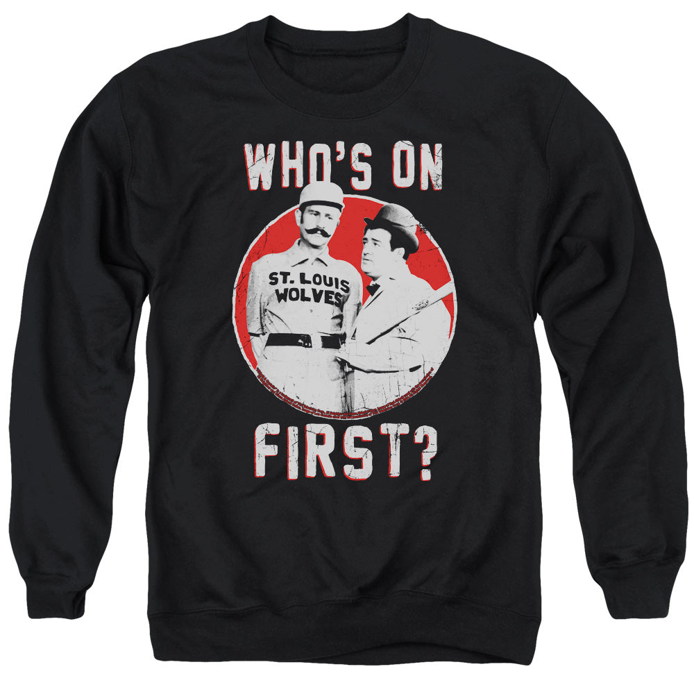 AN OFFCIALLY LICENSED ABBOTT & COSTELLO FIRST ADULT UNISEX CREWNECK SWEATSHIRT BLACK