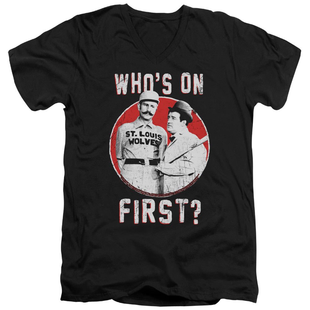 AN OFFCIALLY LICENSED ABBOTT & COSTELLO FIRST MEN'S V-NECK T-SHIRT BLACK