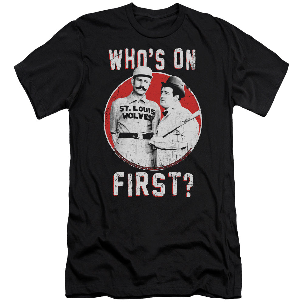 AN OFFCIALLY LICENSED ABBOTT & COSTELLO FIRST MEN'S PREMIUM SLIM FIT T-SHIRT BLACK