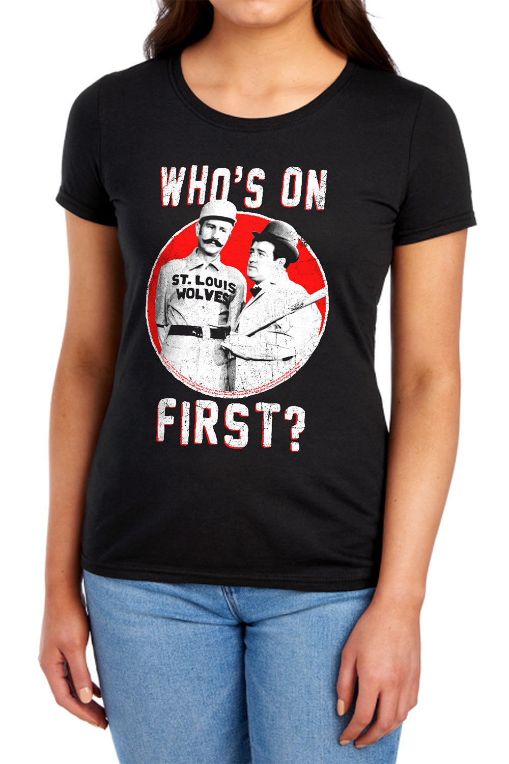 AN OFFCIALLY LICENSED ABBOTT & COSTELLO FIRST WOMEN'S REGULAR FIT T-SHIRT BLACK
