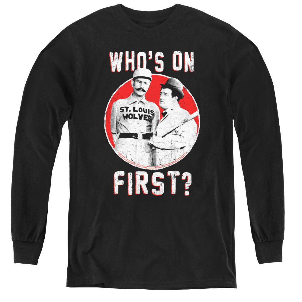 AN OFFCIALLY LICENSED ABBOTT & COSTELLO FIRST YOUTH LONG SLEEVE T-SHIRT BLACK