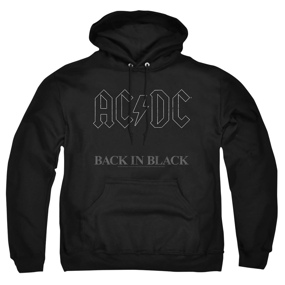 AN OFFCIALLY LICENSED ACDC BACK IN BLACK ADULT UNISEX PULLOVER HOODIE BLACK