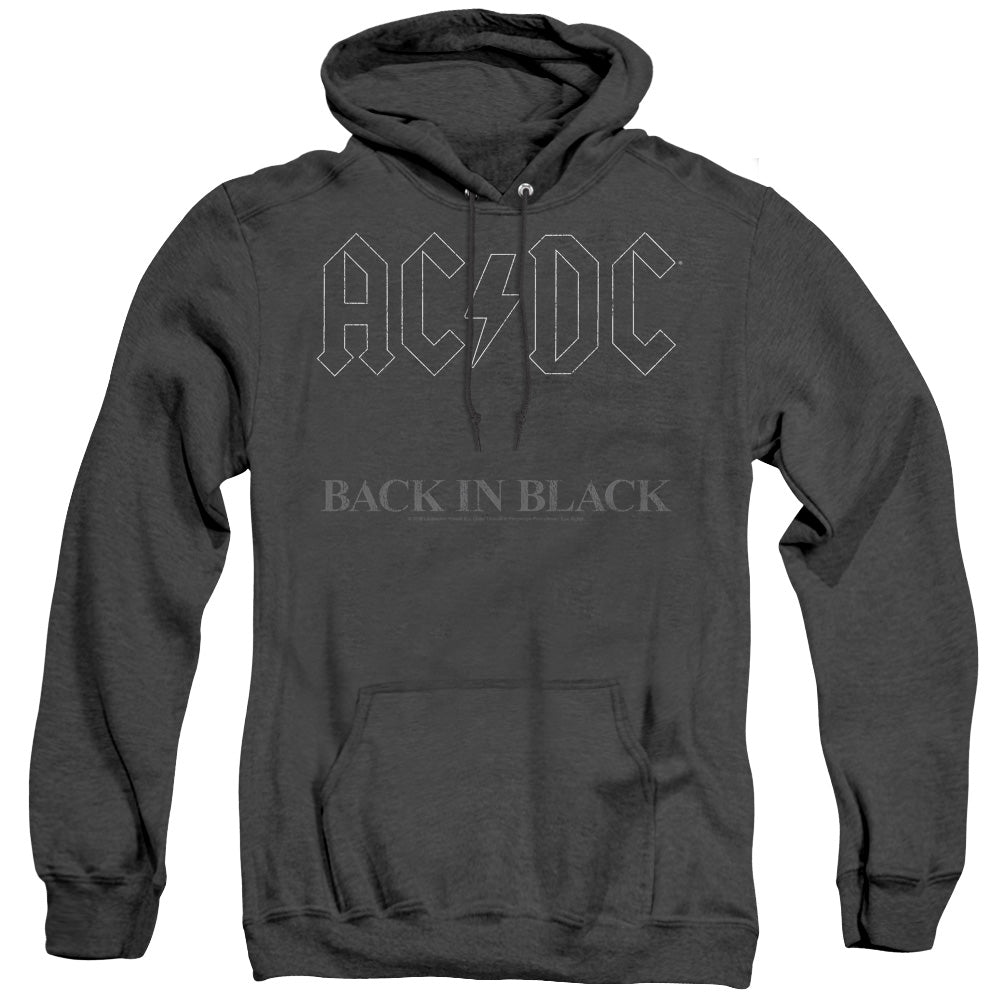AN OFFCIALLY LICENSED ACDC BACK IN BLACK ADULT UNISEX HEATHER PULLOVER HOODIE BLACK