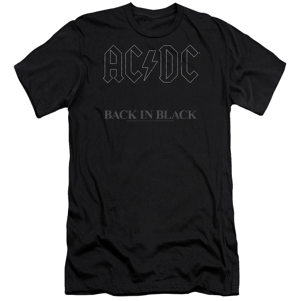 AN OFFCIALLY LICENSED ACDC BACK IN BLACK MEN'S PREMIUM SLIM FIT T-SHIRT BLACK