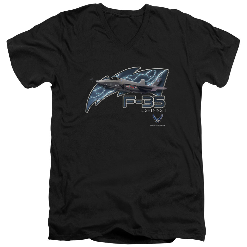 AN OFFCIALLY LICENSED AIR FORCE F35 MEN'S V-NECK T-SHIRT BLACK
