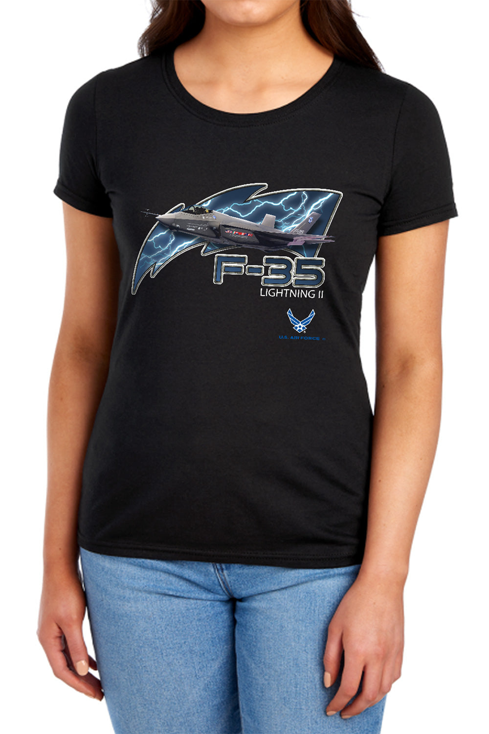 AN OFFCIALLY LICENSED AIR FORCE F35 WOMEN'S REGULAR FIT T-SHIRT BLACK