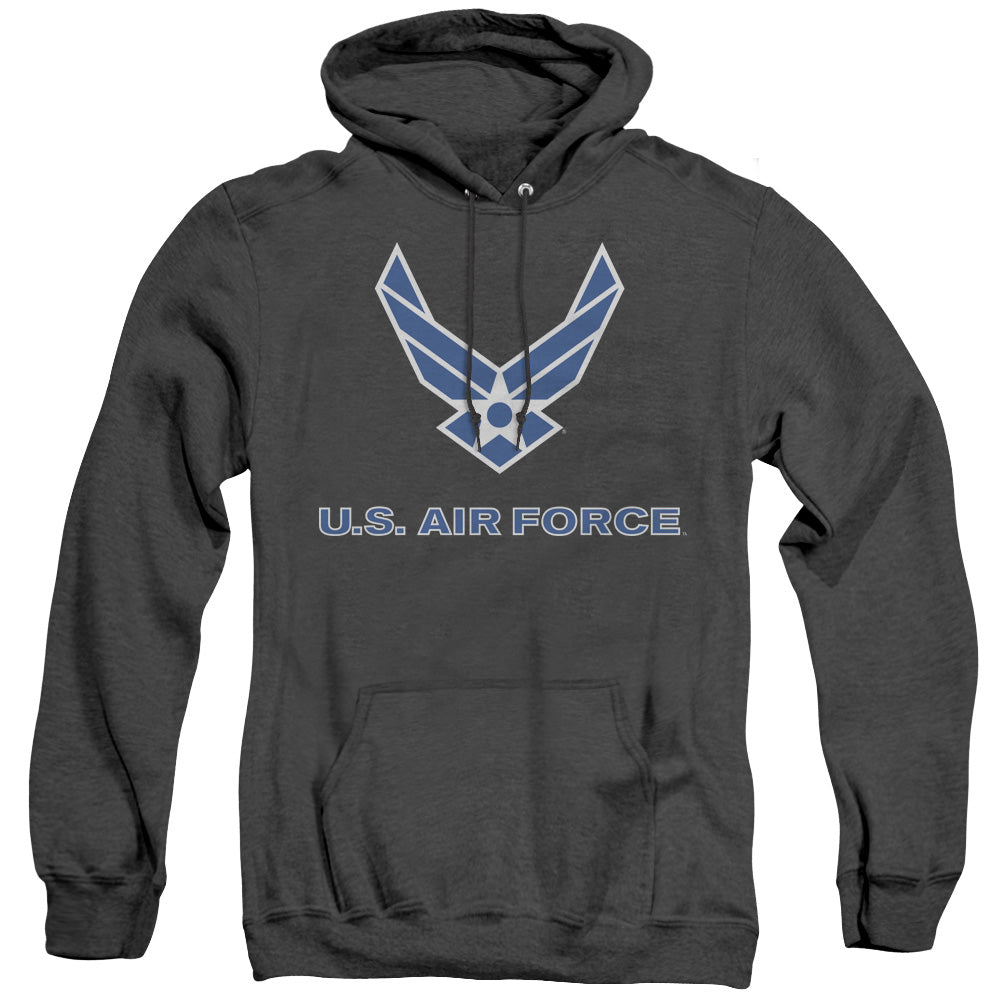 AN OFFCIALLY LICENSED AIR FORCE LOGO ADULT UNISEX HEATHER PULLOVER HOODIE BLACK