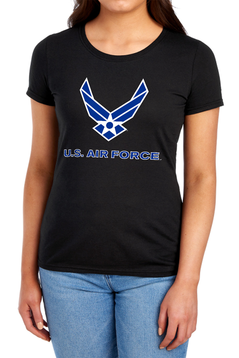 AN OFFCIALLY LICENSED AIR FORCE LOGO WOMEN'S REGULAR FIT T-SHIRT BLACK