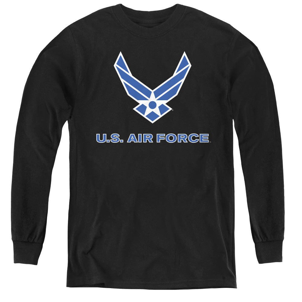 AN OFFCIALLY LICENSED AIR FORCE LOGO YOUTH LONG SLEEVE T-SHIRT BLACK