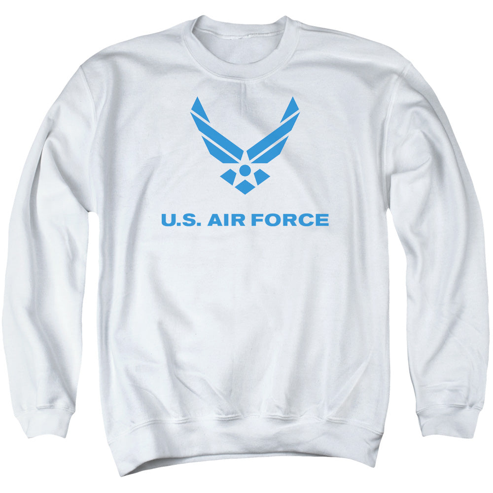 AN OFFCIALLY LICENSED AIR FORCE DISTRESSED LOGO ADULT UNISEX CREWNECK SWEATSHIRT WHITE