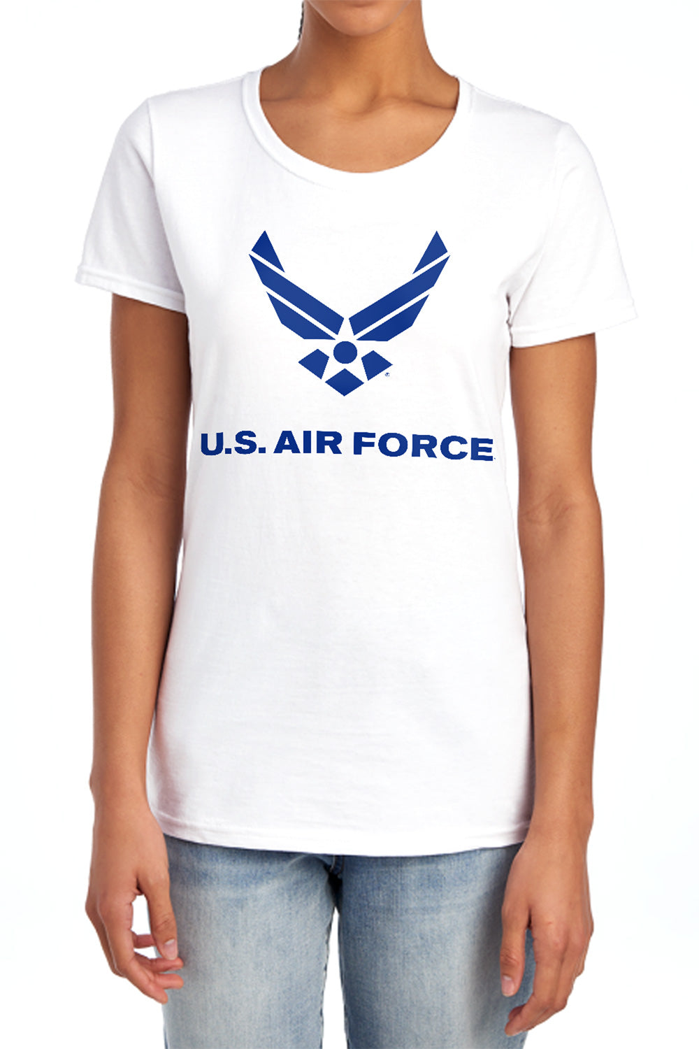 AN OFFCIALLY LICENSED AIR FORCE DISTRESSED LOGO WOMEN'S REGULAR FIT T-SHIRT WHITE
