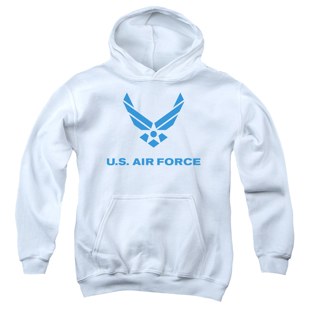 AN OFFCIALLY LICENSED AIR FORCE DISTRESSED LOGO YOUTH HOODIE WHITE