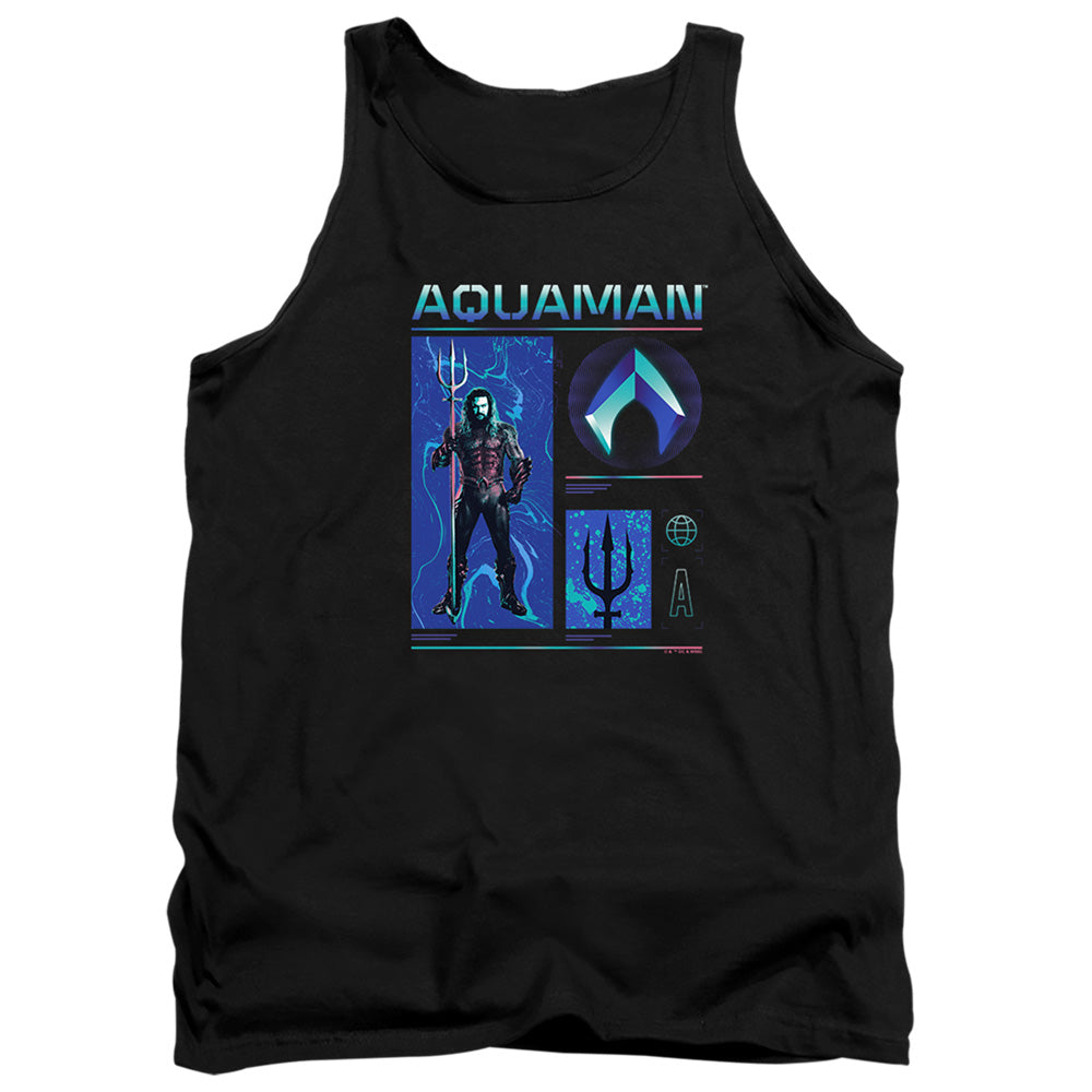AN OFFCIALLY LICENSED AQUAMAN AND THE LOST KINGDOM AQUAMAN STATS ADULT UNISEX TANK TOP BLACK