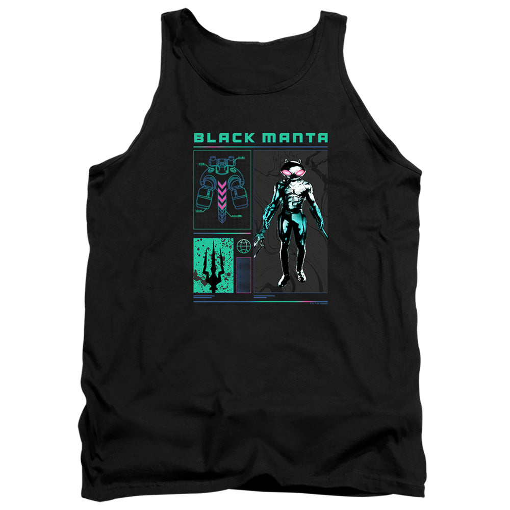 AN OFFCIALLY LICENSED AQUAMAN AND THE LOST KINGDOM BLACK MANTA STATS ADULT UNISEX TANK TOP BLACK
