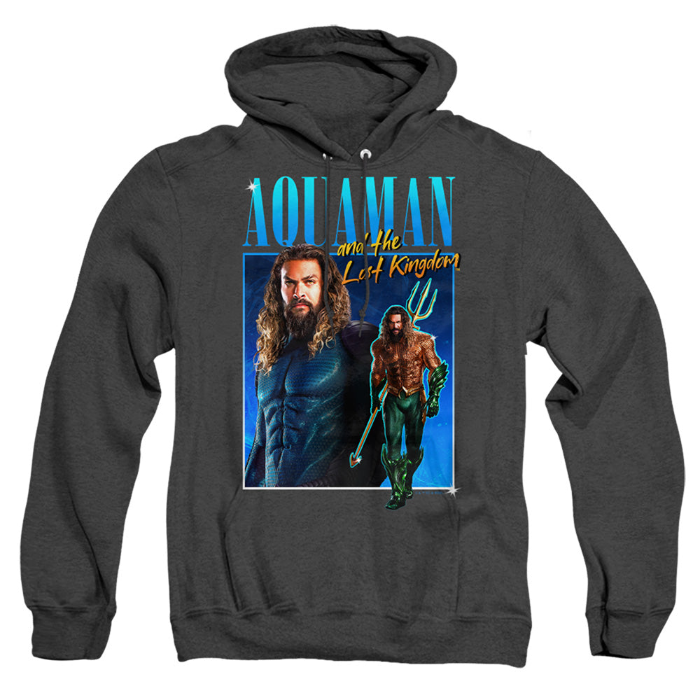 AN OFFCIALLY LICENSED AQUAMAN AND THE LOST KINGDOM 90'S STYLE AQUAMAN ADULT UNISEX HEATHER PULLOVER HOODIE BLACK