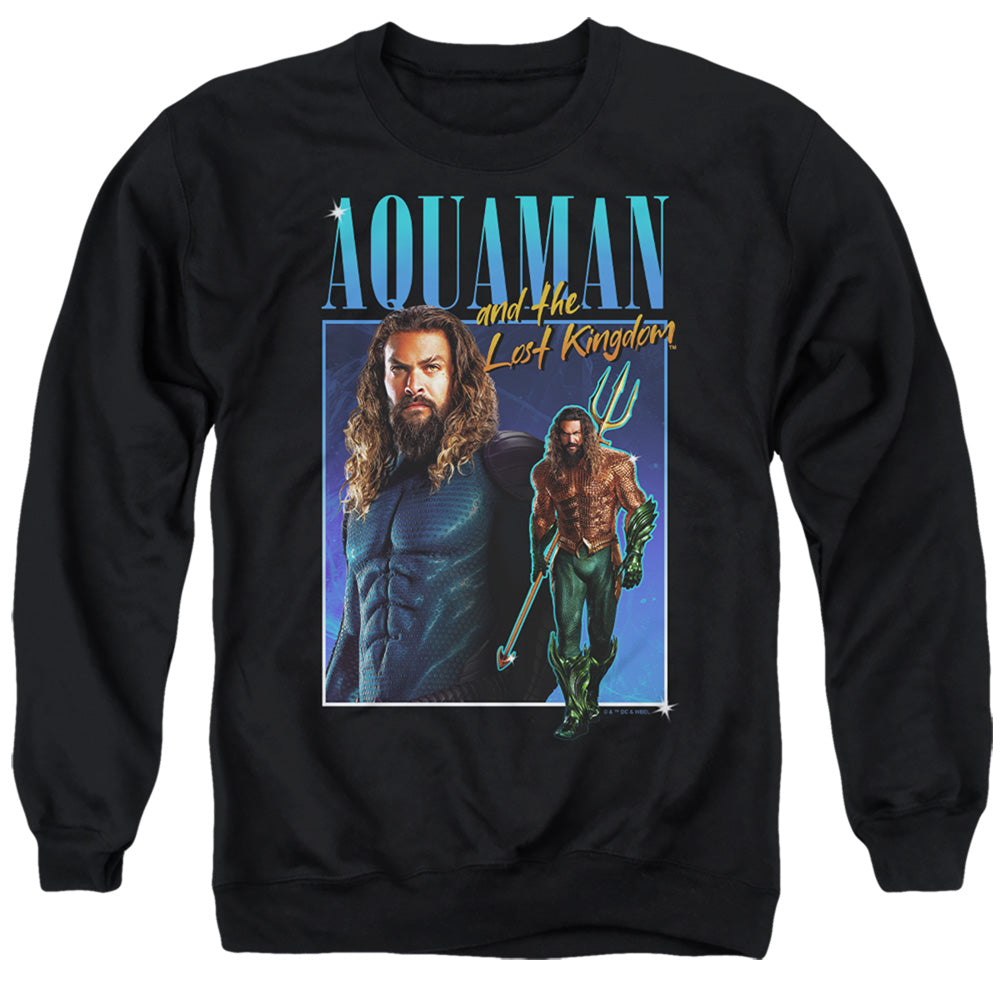 AN OFFCIALLY LICENSED AQUAMAN AND THE LOST KINGDOM 90'S STYLE AQUAMAN ADULT UNISEX CREWNECK SWEATSHIRT BLACK