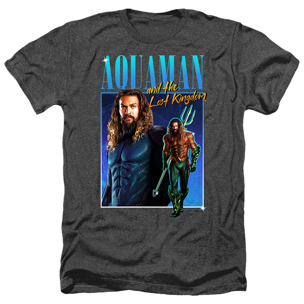 AN OFFCIALLY LICENSED AQUAMAN AND THE LOST KINGDOM 90'S STYLE AQUAMAN MEN'S HEATHER T-SHIRT CHARCOAL