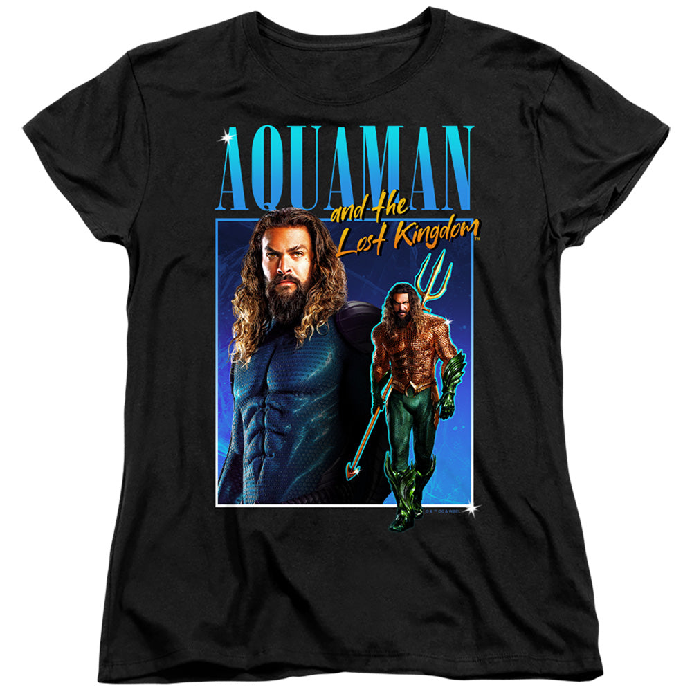 AN OFFCIALLY LICENSED AQUAMAN AND THE LOST KINGDOM 90'S STYLE AQUAMAN WOMEN'S REGULAR FIT T-SHIRT BLACK