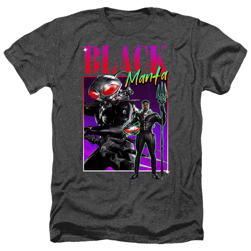 AN OFFCIALLY LICENSED AQUAMAN AND THE LOST KINGDOM 90'S STYLE BLACK MANTA MEN'S HEATHER T-SHIRT CHARCOAL