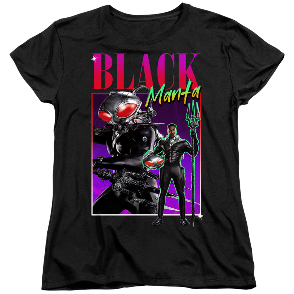 AN OFFCIALLY LICENSED AQUAMAN AND THE LOST KINGDOM 90'S STYLE BLACK MANTA WOMEN'S REGULAR FIT T-SHIRT BLACK