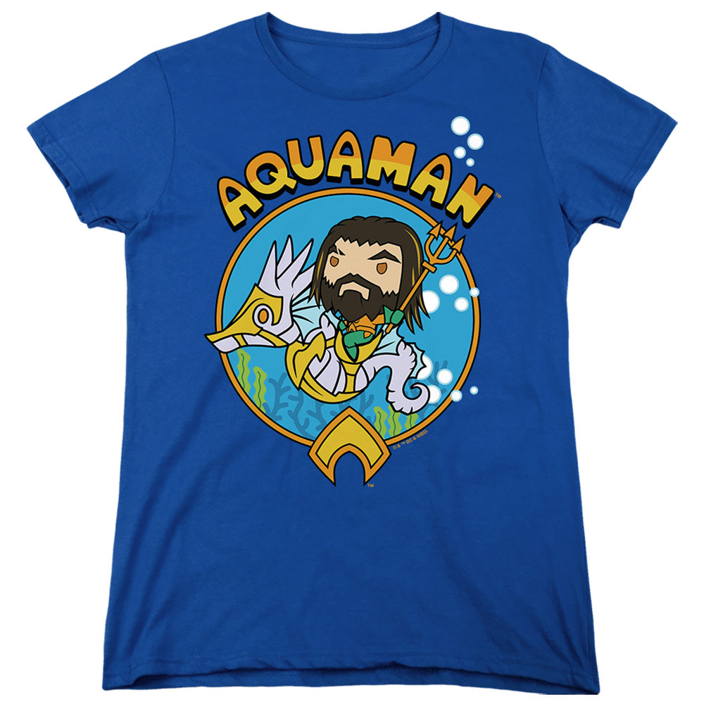 AN OFFCIALLY LICENSED AQUAMAN AND THE LOST KINGDOM CHIBI AQUAMAN WOMEN'S REGULAR FIT T-SHIRT ROYAL