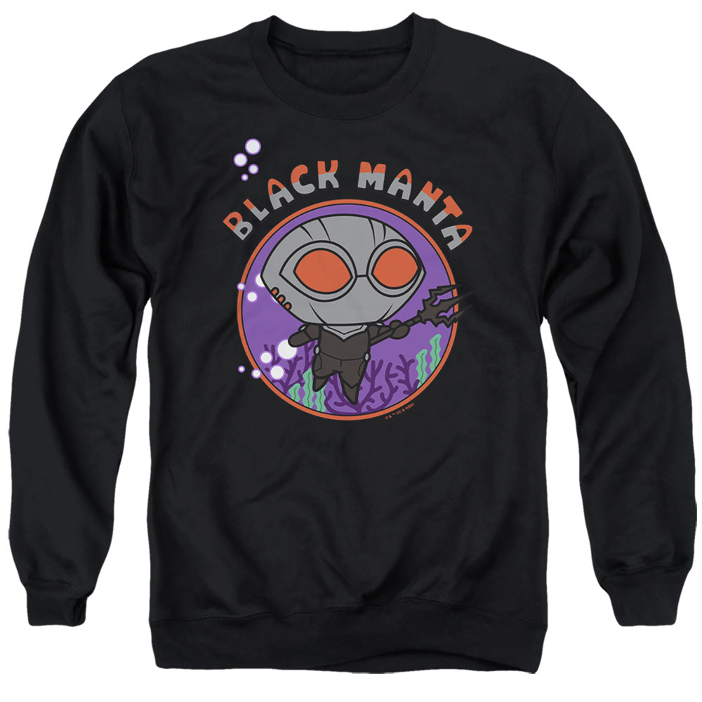 AN OFFCIALLY LICENSED AQUAMAN AND THE LOST KINGDOM CHIBI BLACK MANTA ADULT UNISEX CREWNECK SWEATSHIRT BLACK