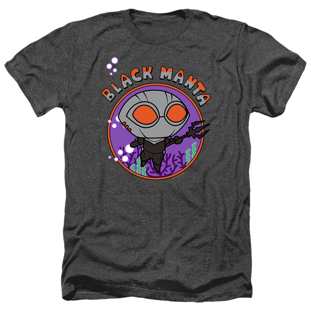 AN OFFCIALLY LICENSED AQUAMAN AND THE LOST KINGDOM CHIBI BLACK MANTA MEN'S HEATHER T-SHIRT CHARCOAL