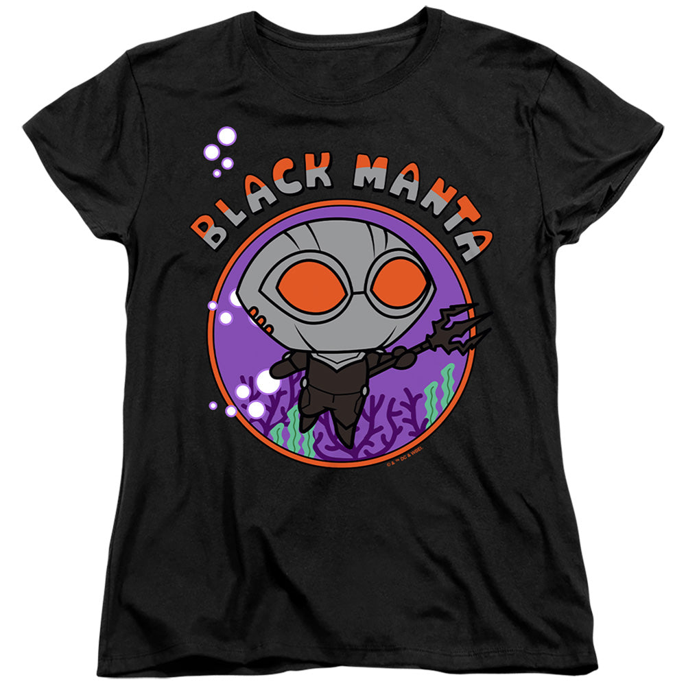 AN OFFCIALLY LICENSED AQUAMAN AND THE LOST KINGDOM CHIBI BLACK MANTA WOMEN'S REGULAR FIT T-SHIRT BLACK