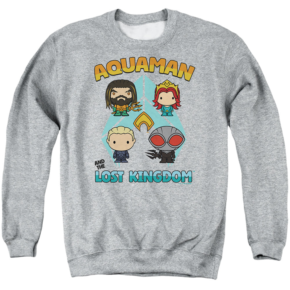 AN OFFCIALLY LICENSED AQUAMAN AND THE LOST KINGDOM CHARACTER LINEUP ADULT UNISEX CREWNECK SWEATSHIRT ATHLETIC HEATHER