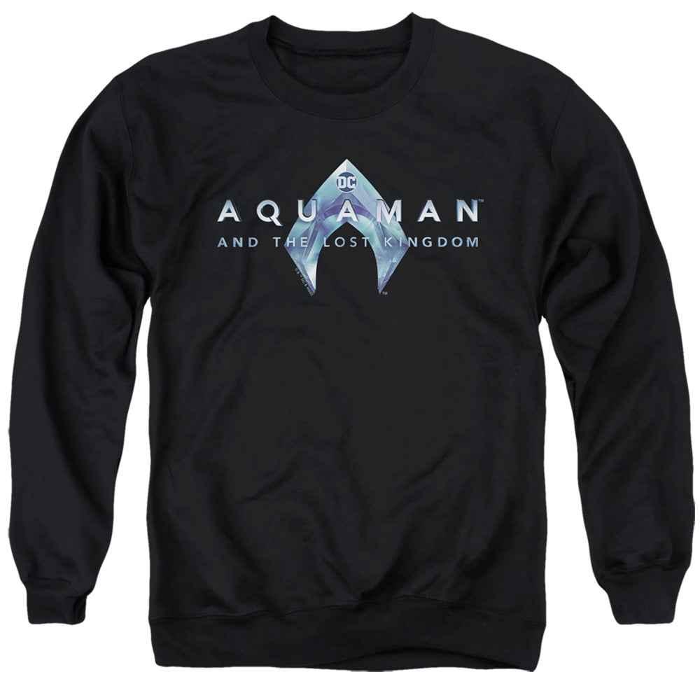 AN OFFCIALLY LICENSED AQUAMAN AND THE LOST KINGDOM LOGO ADULT UNISEX CREWNECK SWEATSHIRT BLACK