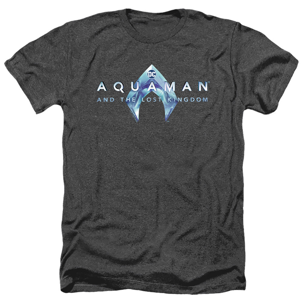 AN OFFCIALLY LICENSED AQUAMAN AND THE LOST KINGDOM LOGO MEN'S HEATHER T-SHIRT CHARCOAL