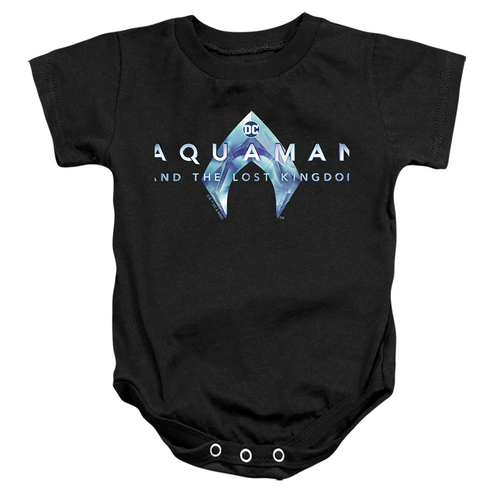 AN OFFCIALLY LICENSED AQUAMAN AND THE LOST KINGDOM LOGO BABY BODYSUIT BLACK