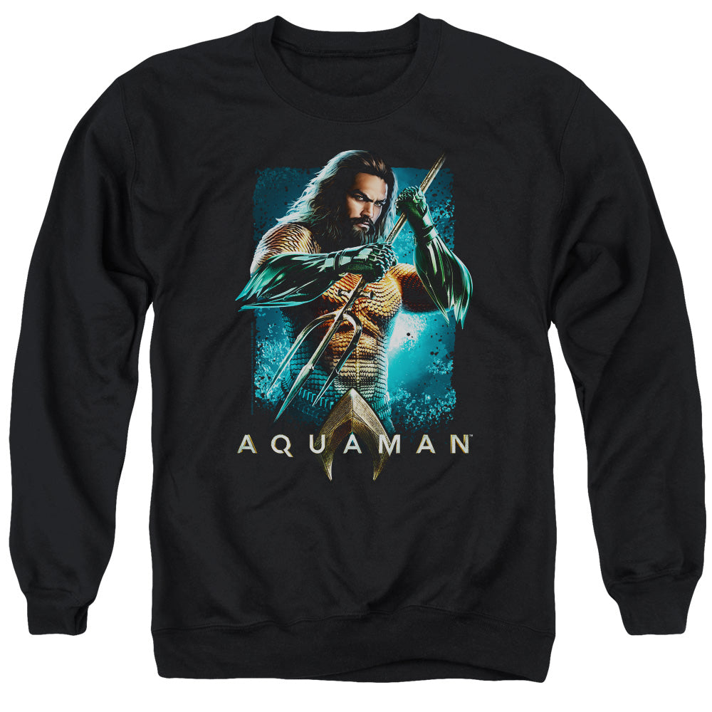 AN OFFCIALLY LICENSED AQUAMAN MOVIE TRIDENT ADULT UNISEX CREWNECK SWEATSHIRT BLACK