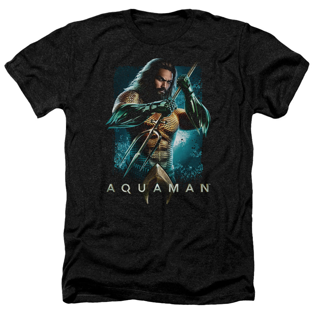 AN OFFCIALLY LICENSED AQUAMAN MOVIE TRIDENT MEN'S HEATHER T-SHIRT CHARCOAL